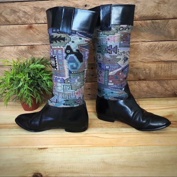 Vintage boho style tall leather blanket boots - Picture 4 of 8